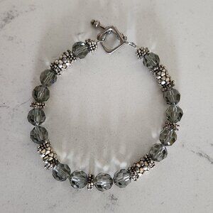 Vintage Silver Tone Charm Beads and Crystal Bracelet